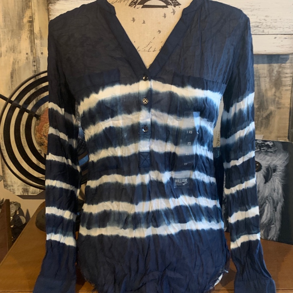 NWT William Rast Sheer Stripe Button Up Blouse XS